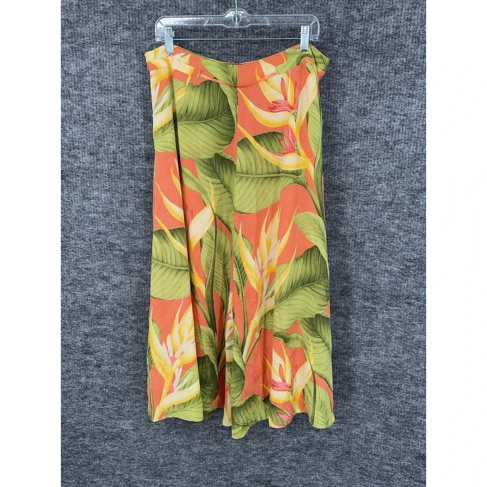 Tommy Bahama Skirt Womens 14 Orange Tropical Floral Silk Lined Midi Full Boho